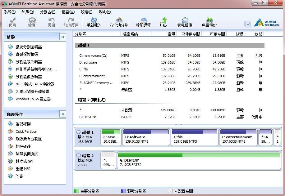 【电脑软件】一款免费的磁盘分区管理软件，它具有多种强大的功能，用于建立、调整大小、删除、合并和分割分区的功能。 