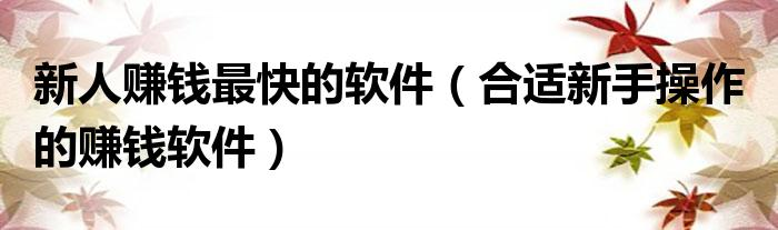 新人赚钱最快的软件（合适新手操作的赚钱软件）