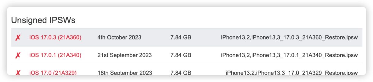 iPhone iOS 17.1 iOS 17.0.3降级通道 认证关闭