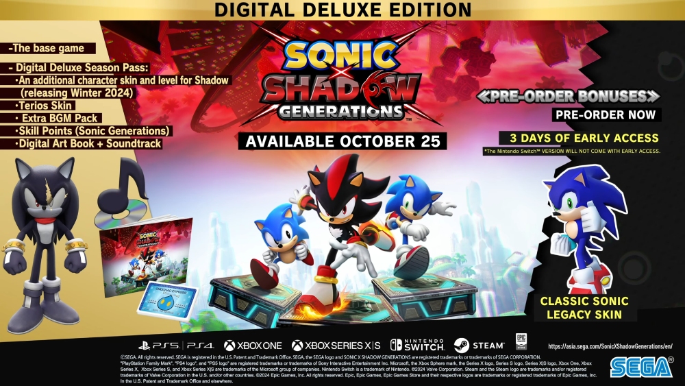 《Sonic X Shadow Generations》将于10月正式推出，游戏现已开放预购！