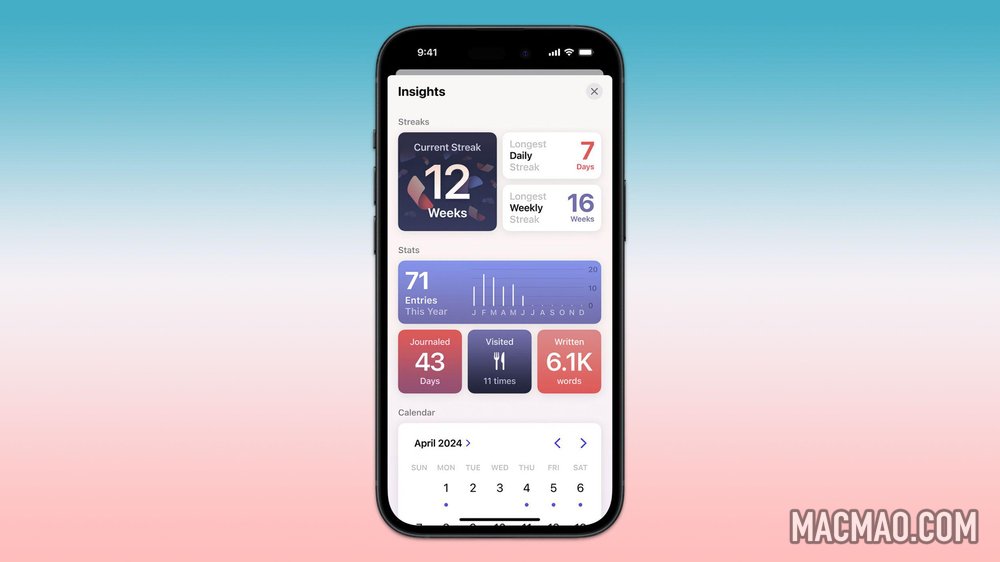 iOS 18 为 Apple 日记应用带来新的见解、小部件和健康集成