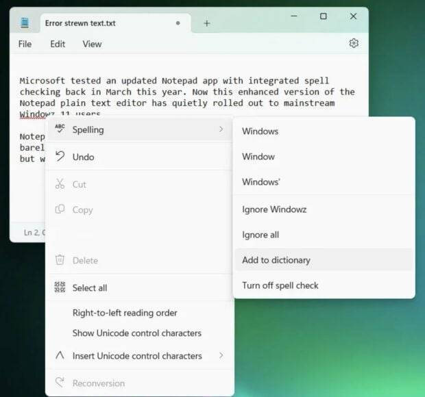 Notepad 40 年来终有大更新 加入拼字检查及自动更正