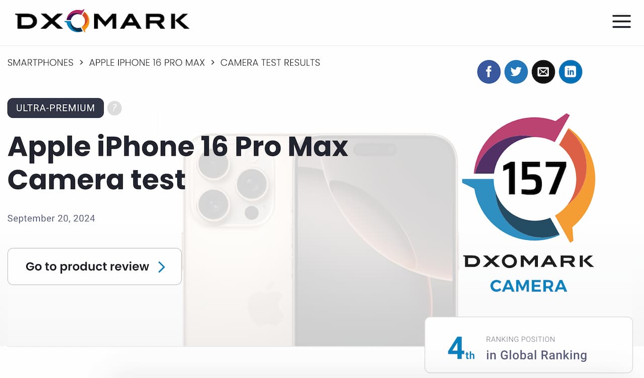 iPhone 16 Pro Max 相机评测出炉！ DXOMARK：录影表现全球第一