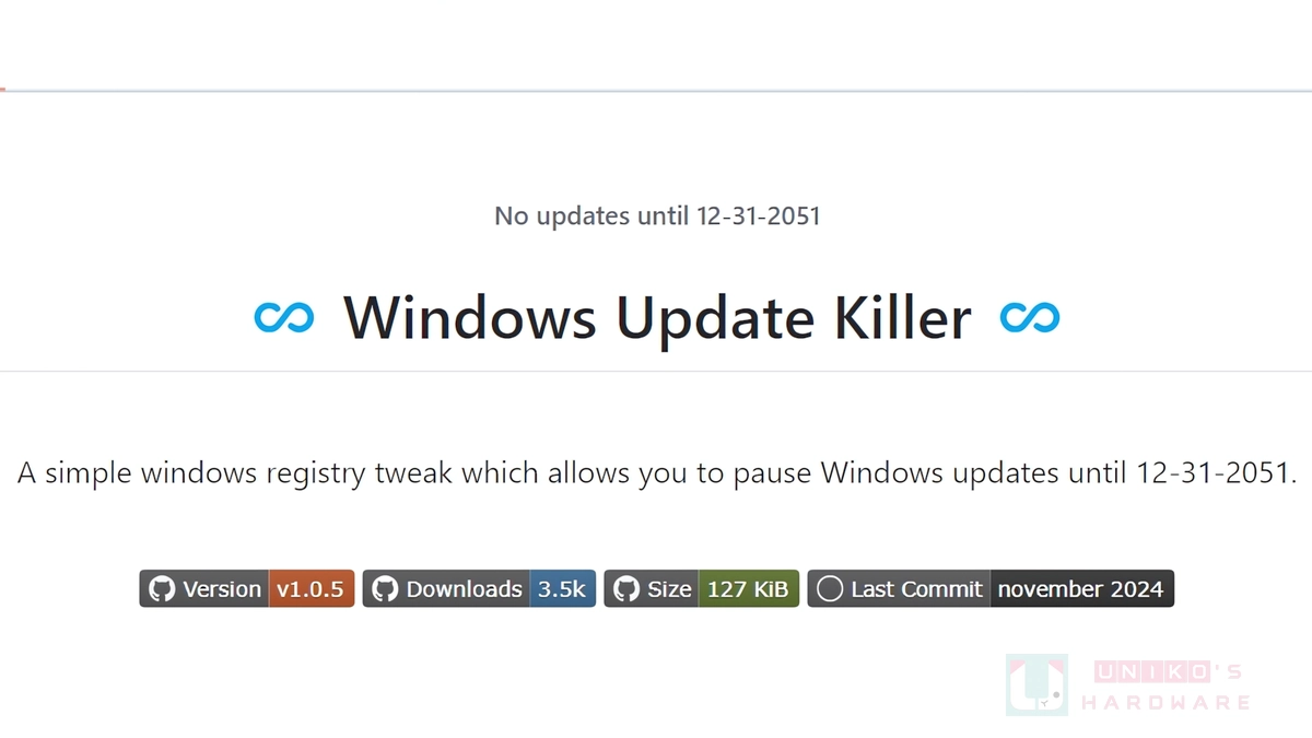 将 Windows 自动更新暂停到 2051 年 12 月 31 日 - Windows Update Killer