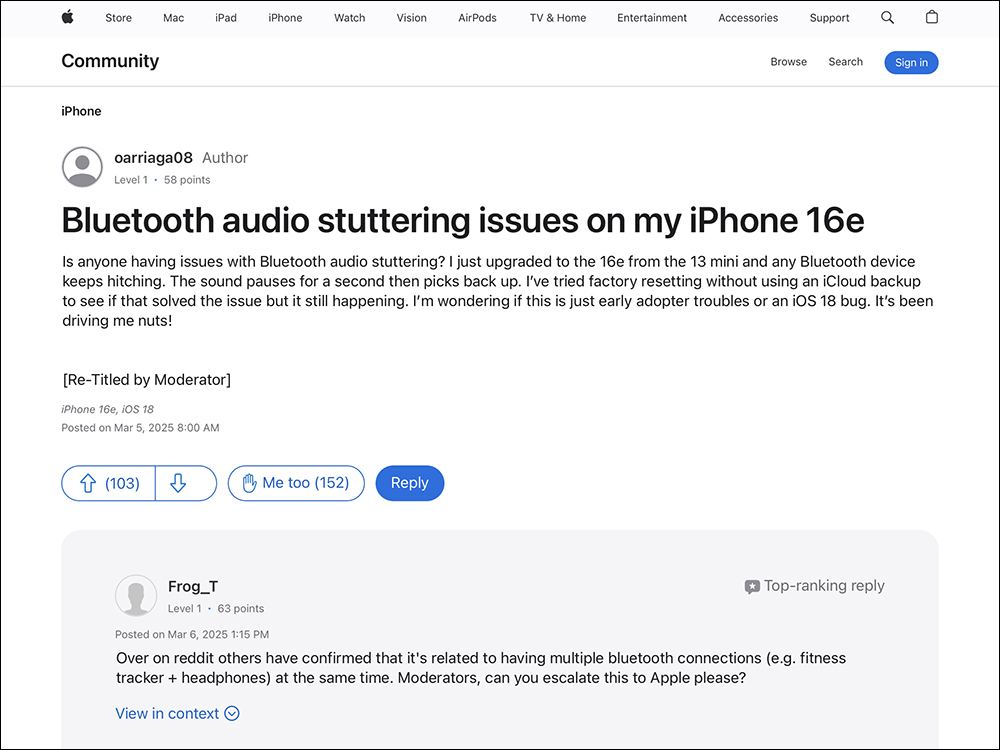 iPhone 16e 用户反映有蓝牙音频问题，更新iOS 18.3.2 仍未解决 - 安软网