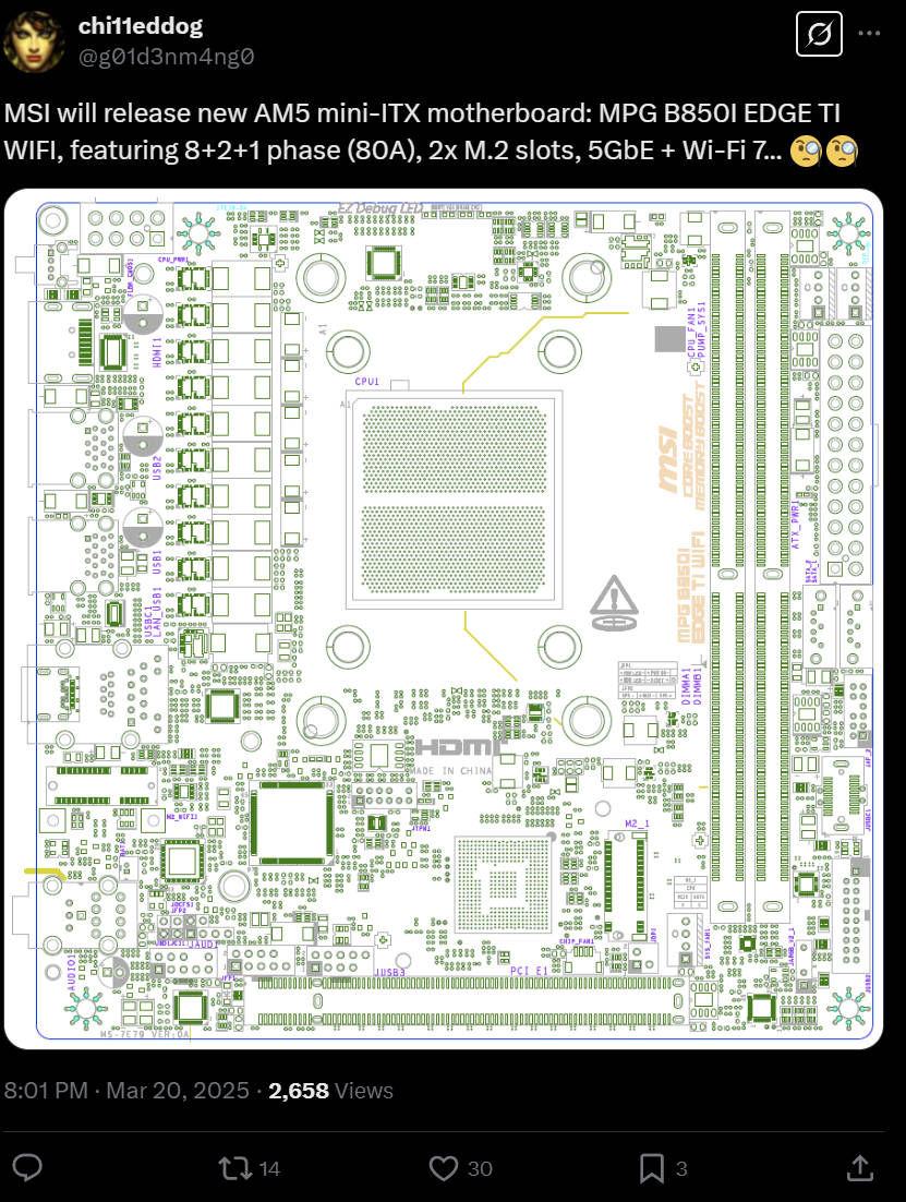 MSI MPG B850I EDGE TI WIFI 主板现踪？