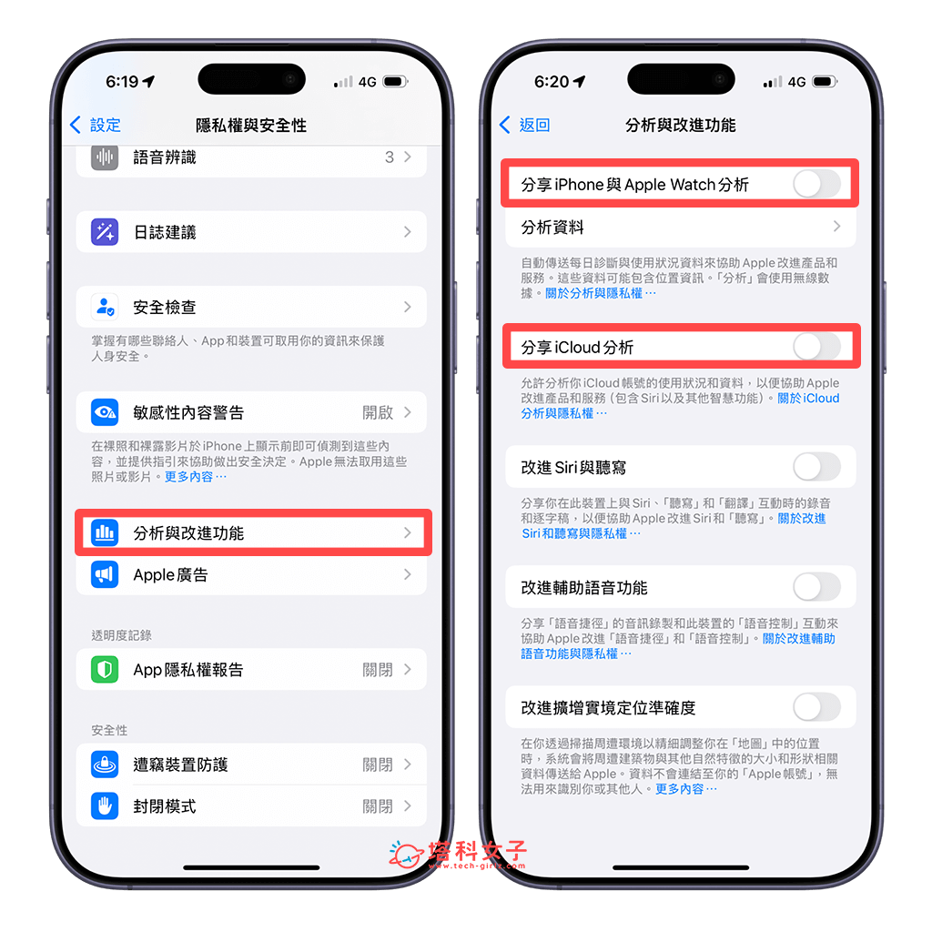 iPhone 关闭与苹果共享数据