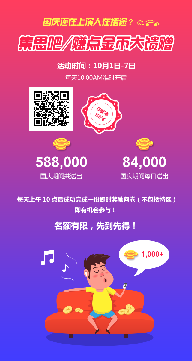 重磅福利！！国庆集思吧/赚点送588000金币？